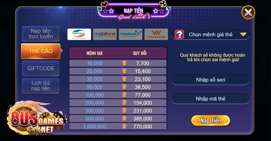 Giới Thiệu 8US - Cổng Game Đổi Thưởng Uy Tín Hàng Đầu Châu Á 4 Giao dịch nạp rút siêu tốc, không bị hạn chế