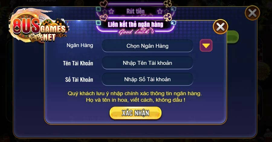 Hướng dẫn Đăng ký 8US Games siêu tốc chưa đến 1 phút 9 Cẩn trọng khi điền các thông tin trong quá trình nạp, rút tiền
