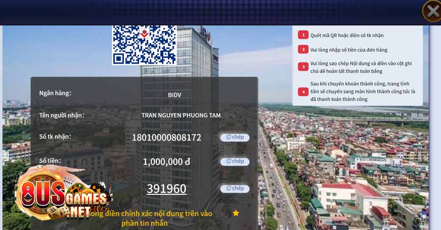 Hướng dẫn nạp rút tiền 8US Games siêu tốc, uy tín 2023 6 Người chơi lưu ý có phần Nội dụng CK nạp tiền 8US, bắt buộc ghi đúng mã số mà hệ thống đã hiển thị